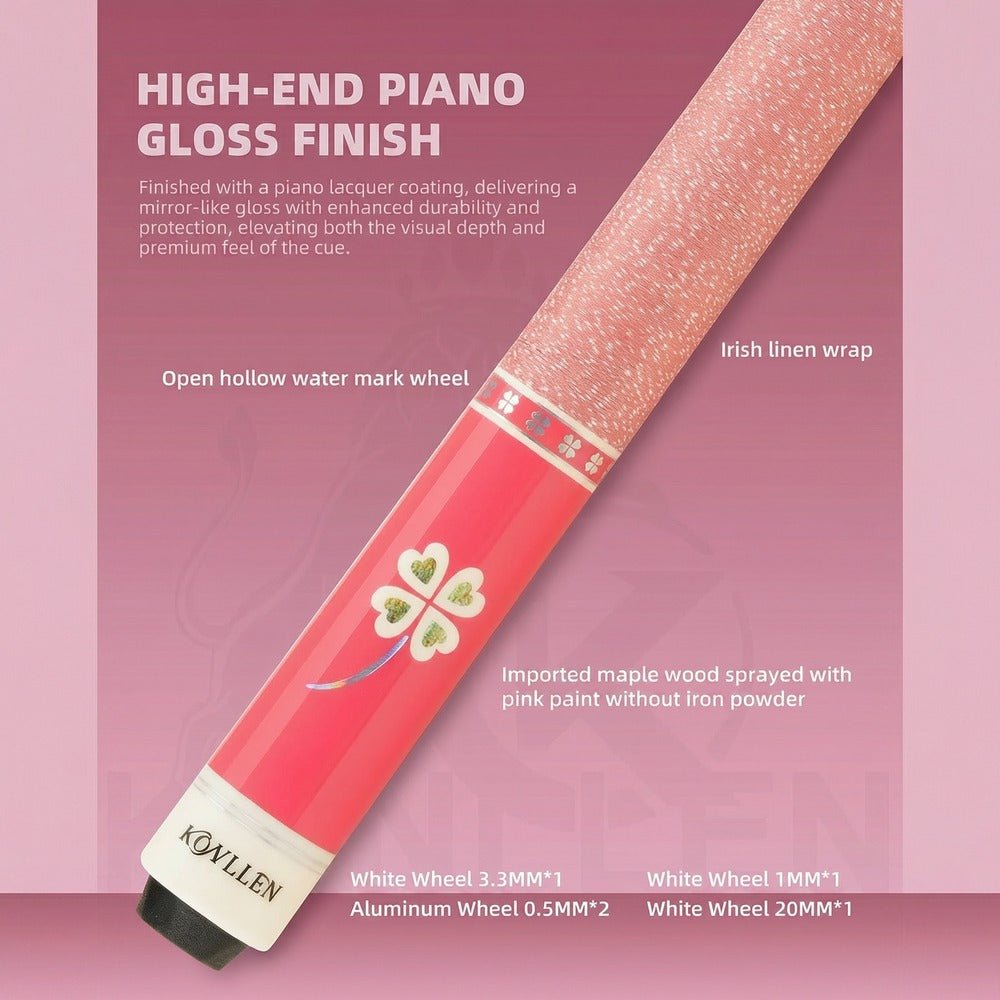 Pool cue with high-end piano gloss finish on a pink background